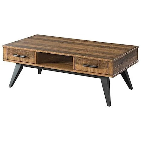 Rustic 2 Drawer Coffee Table with 1 Cubby